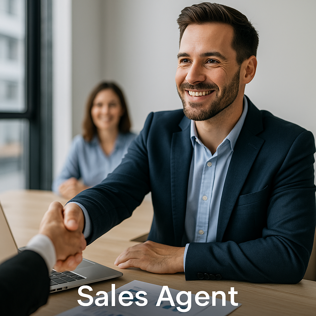 Professional sales agent in business meeting with clients, discussing international trade agreements.