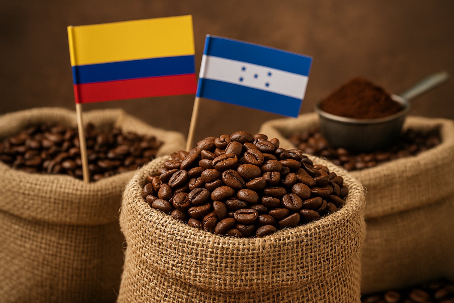 Fresh Colombian and Honduran Arabica coffee beans drying on raised beds at a sustainable high-altitude farm