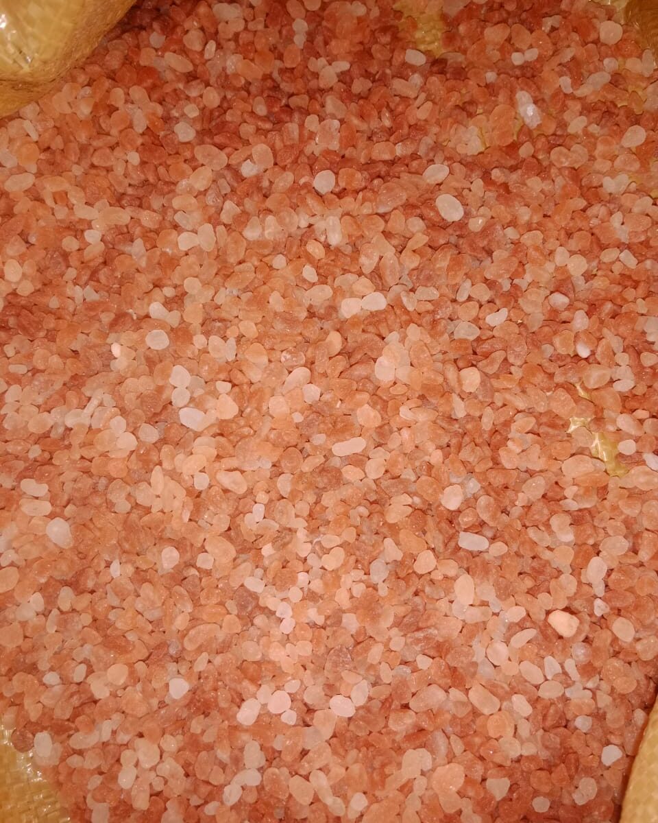 Light pink Grunewald salt crystals used for gourmet food, spa treatments and natural cosmetic applications.